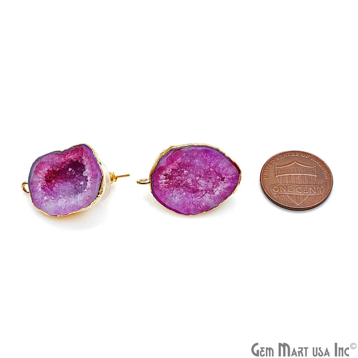 DIY Agate Slice Geode Druzy 18x27mm Gold Electroplated Loop Connector Studs Earrings - GemMartUSA