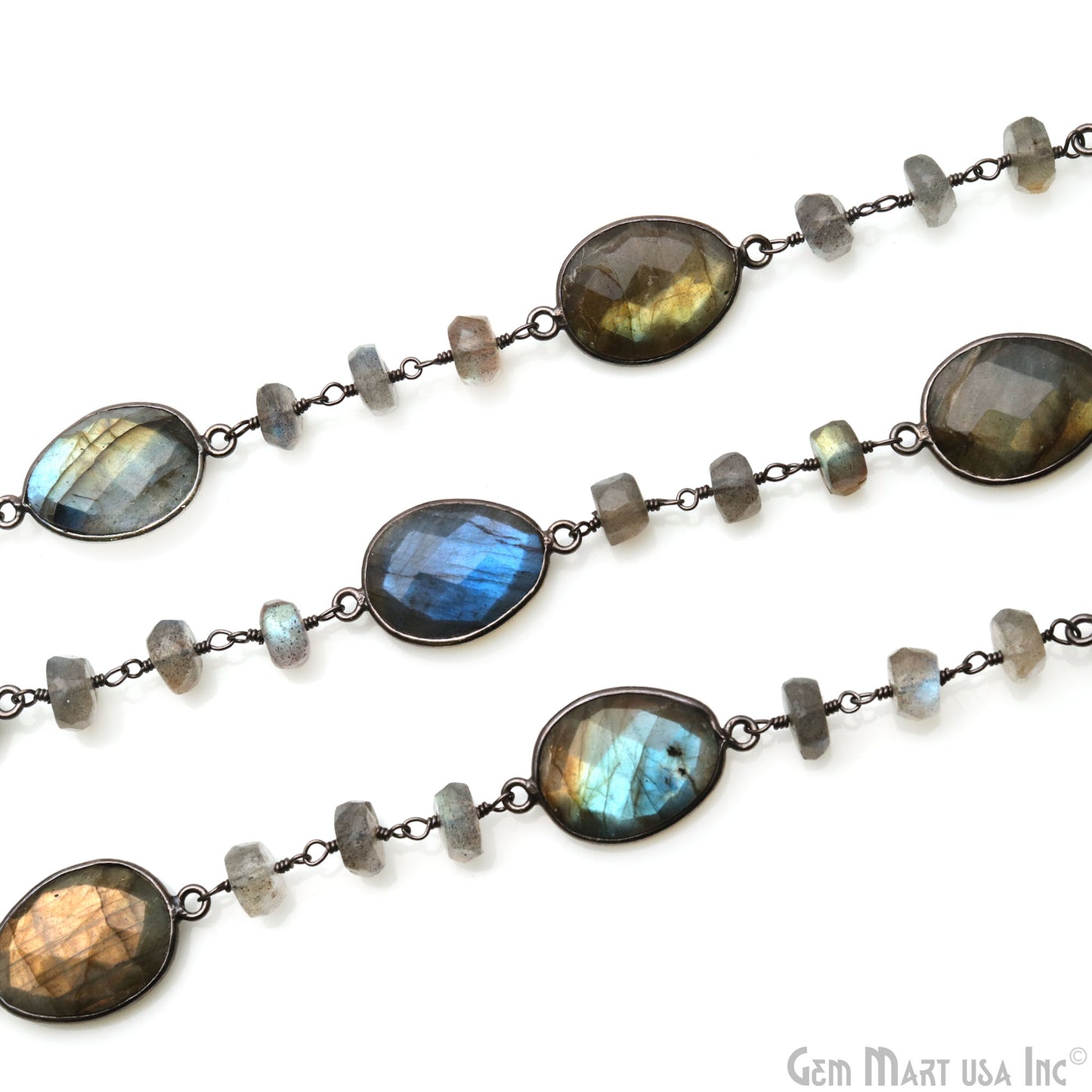 Labradorite Faceted Beads With Pears Oxidized Bezel Connector Rosary Chain