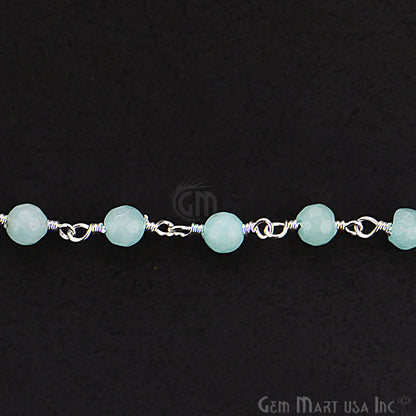 Aqua Jade Beads Silver Plated Wire Wrapped Rosary Chain - GemMartUSA (763967242287)