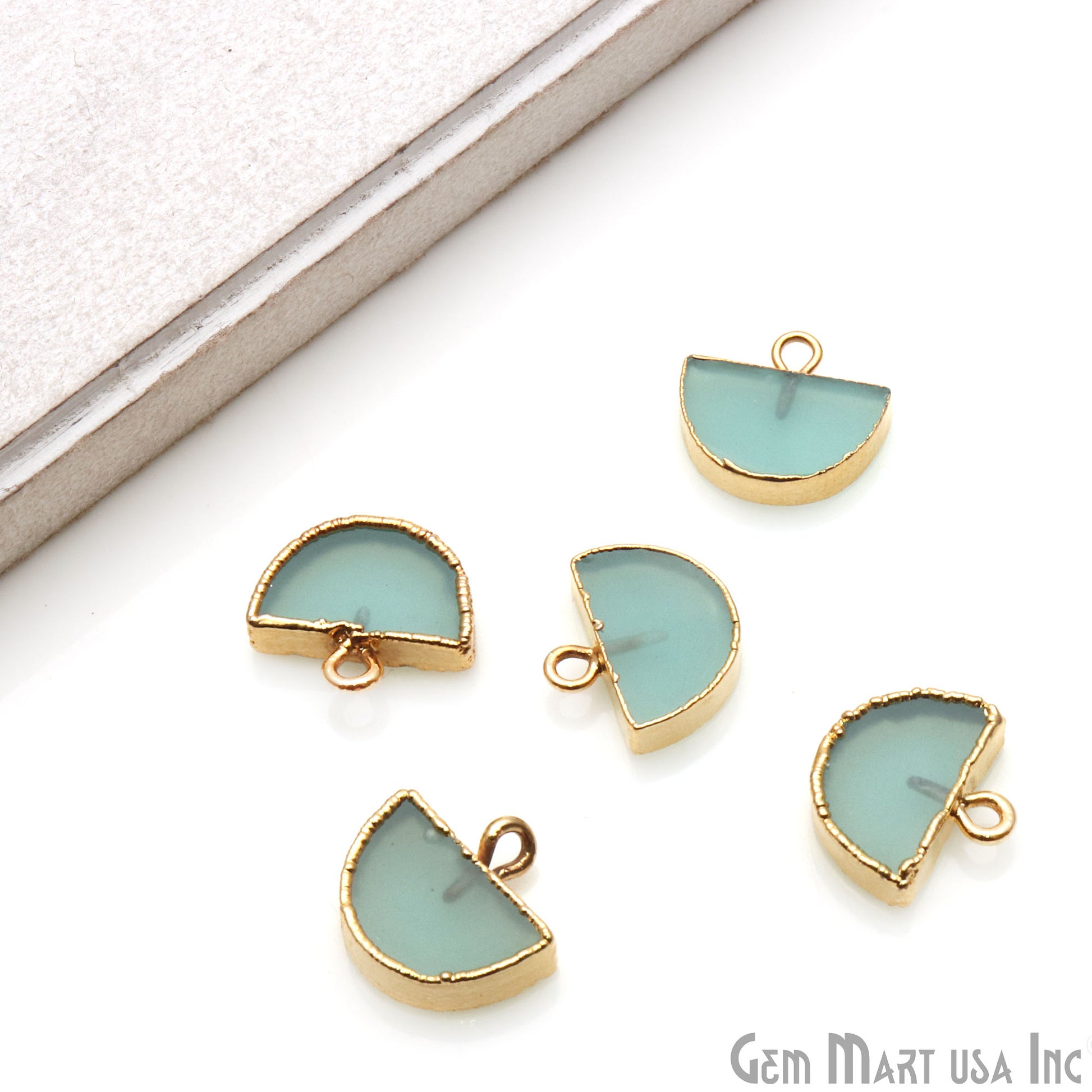 Half Moon Shape 14x13mm Gold Electroplated Gemstone Connector (Pick Stone) - GemMartUSA