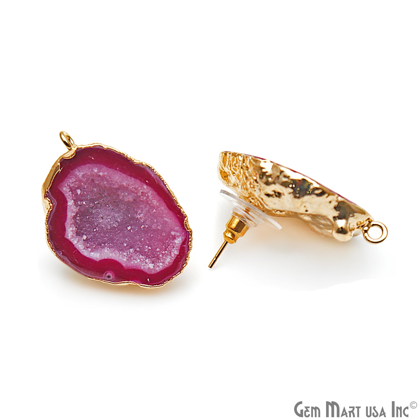 DIY Agate Slice Geode Druzy 20x30mm Gold Electroplated Loop Connector Studs Earrings - GemMartUSA