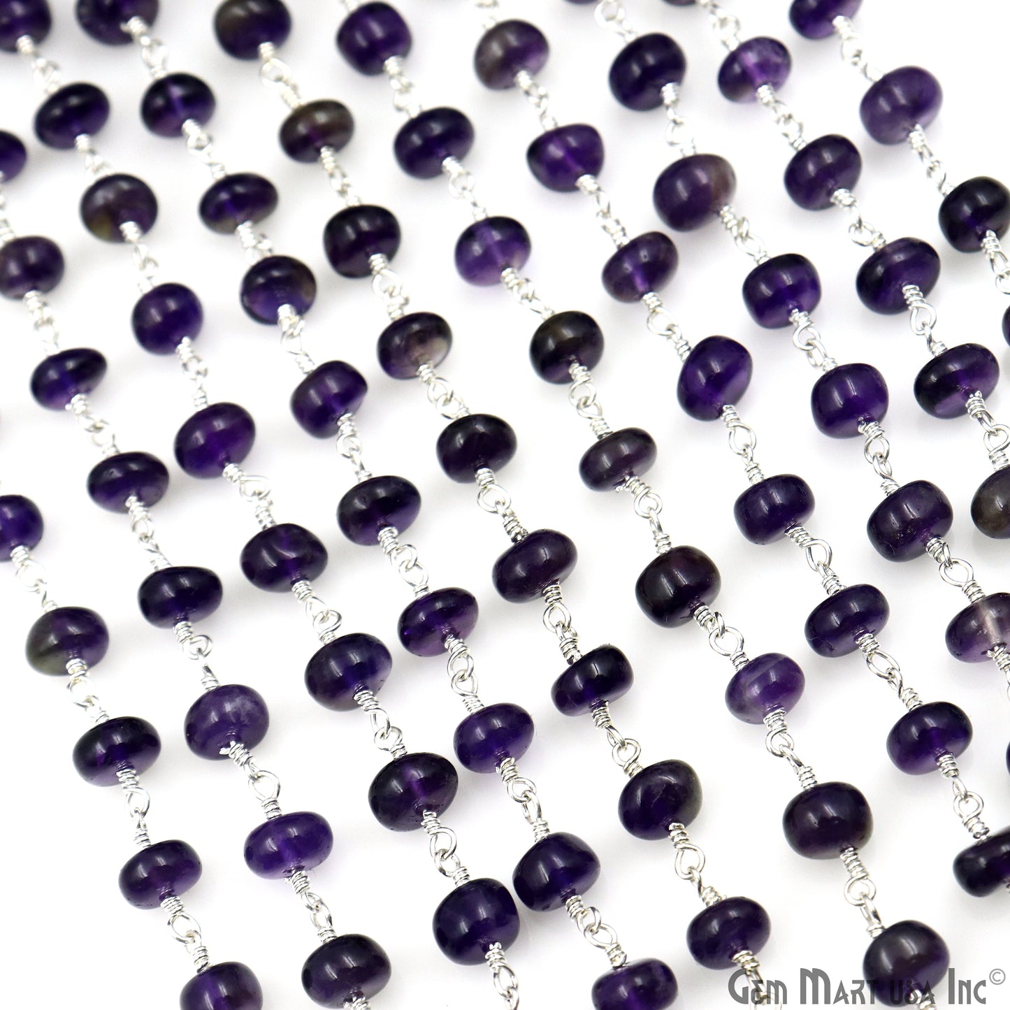 Amethyst Cabochon Beads 6-7mm Silver Plated Gemstone Rosary Chain