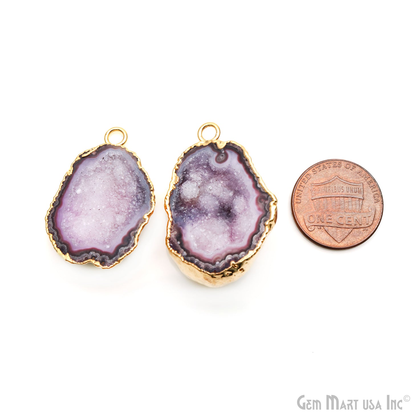 Geode Druzy 34x22mm Organic Gold Electroplated Single Bail Gemstone Earring Connector 1 Pair