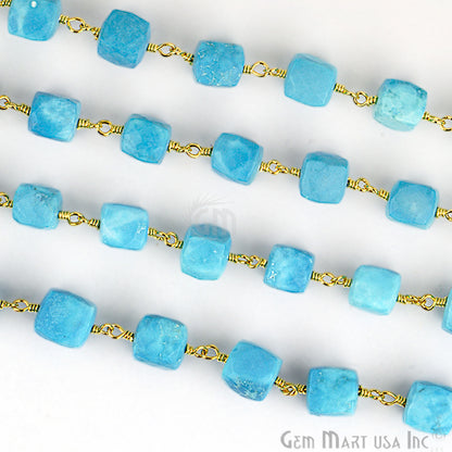 Turquoise Gold Plated Wire Wrapped Beads Rosary Chain (762738081839)