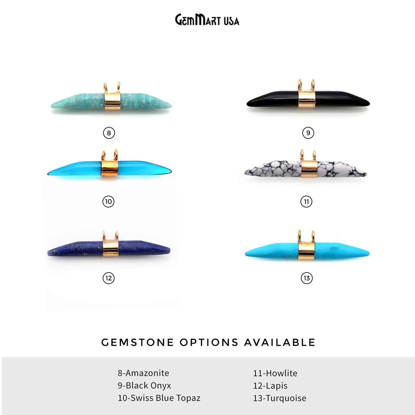 Double Point 41x9mm Gold Plated Gemstone Connector