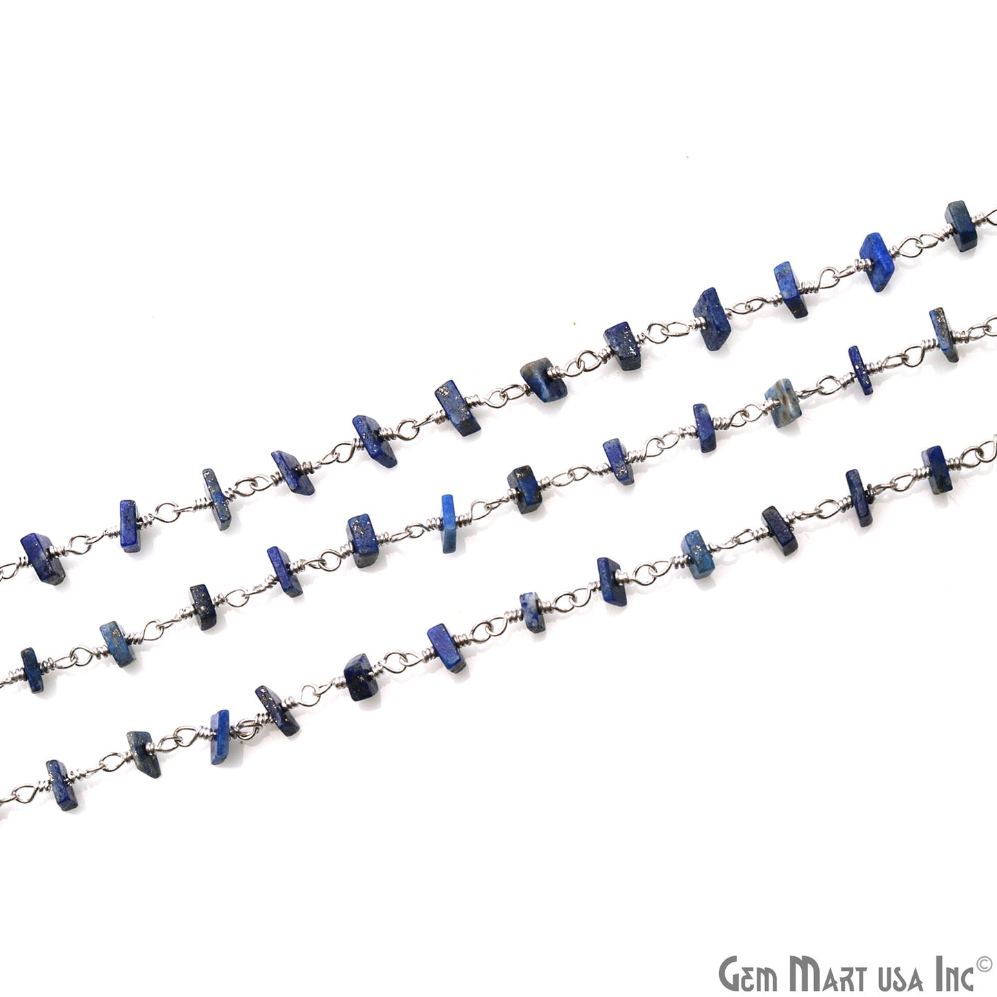 Lapis Smooth Square 4-5mm Square Shape Silver Wire Wrapped Rosary Chain