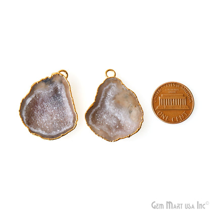 Geode Druzy 32x26mm Organic Gold Electroplated Single Bail Gemstone Earring Connector 1 Pair