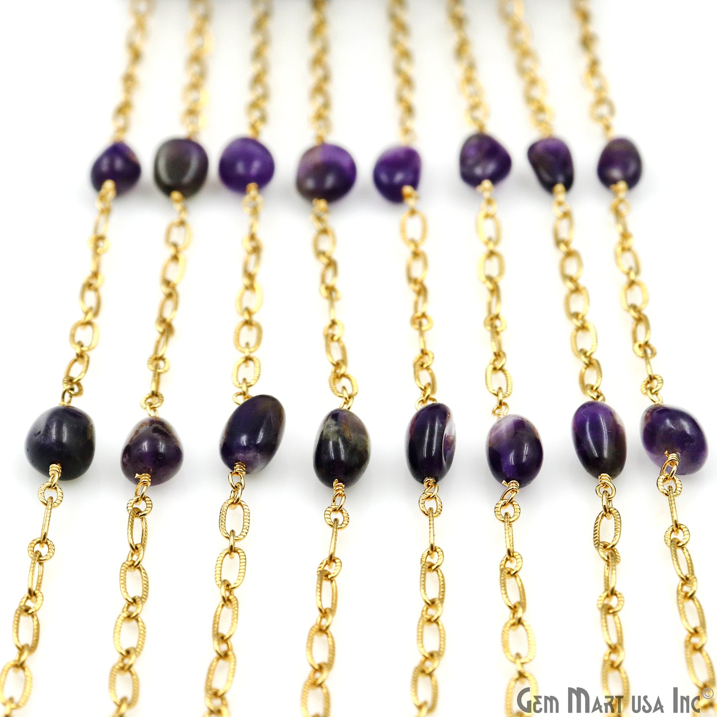 Amethyst 10x6mm & Gold Finding 7x4mm Tumble Beads Gold Plated Rosary Chain