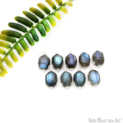 Flashy Labradorite Cabochon 20x12mm Oval Prong Silver Setting Single Bail Gemstone Connector