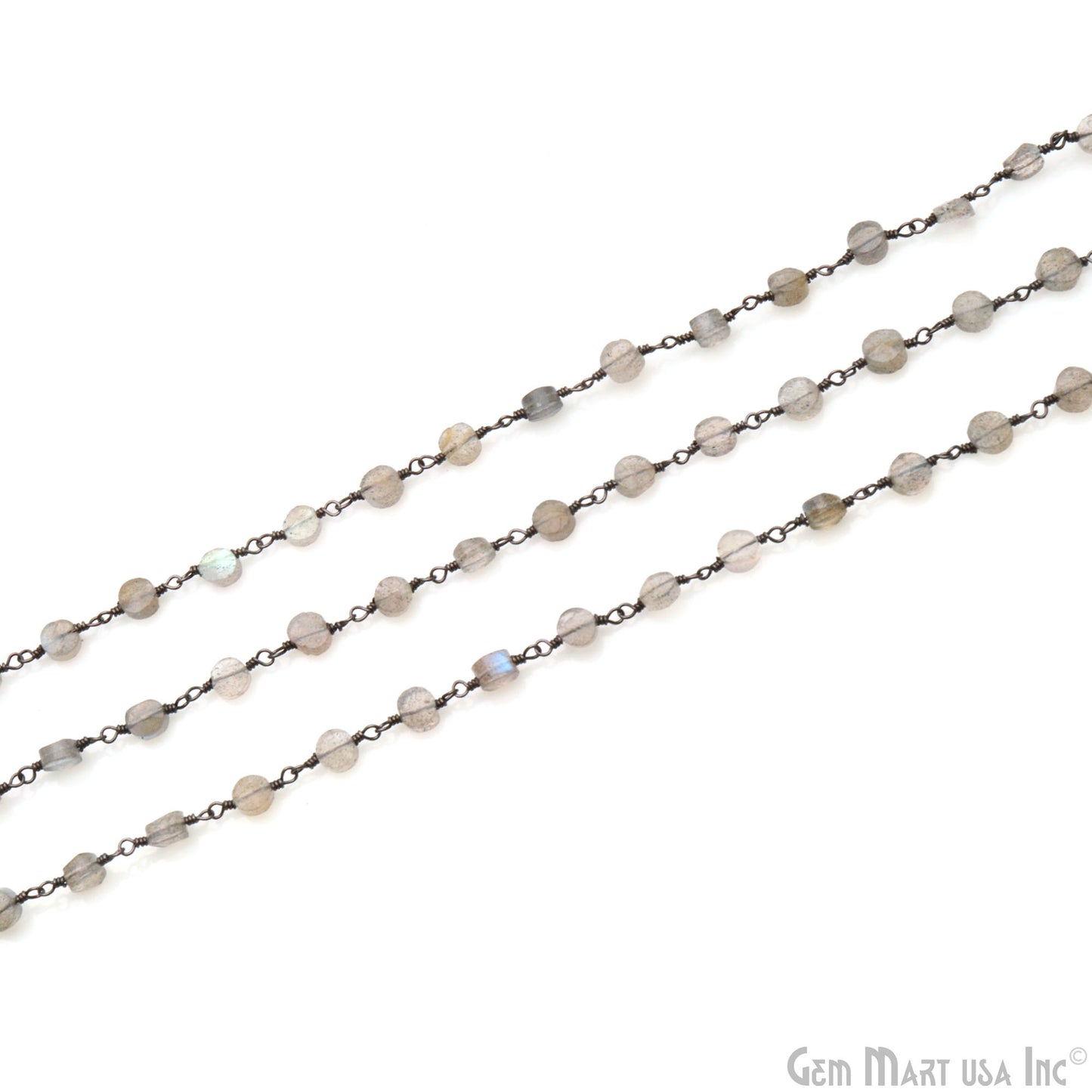 Labradorite Coin 3-4mm Faceted Bead Oxidized Rosary Chain