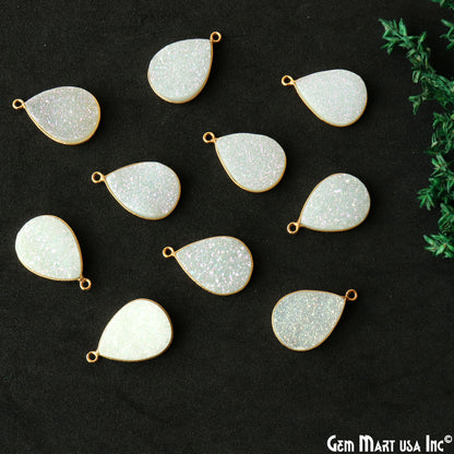 White Titanium Druzy 15x20mm Pears Bezel Gemstone Connector (Pick Your Bail, Plating)