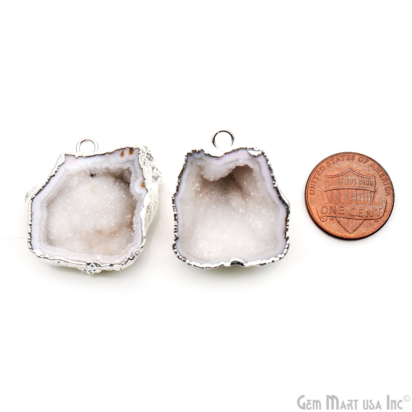 Geode Druzy 28x27mm Organic Silver Electroplated Single Bail Gemstone Earring Connector 1 Pair