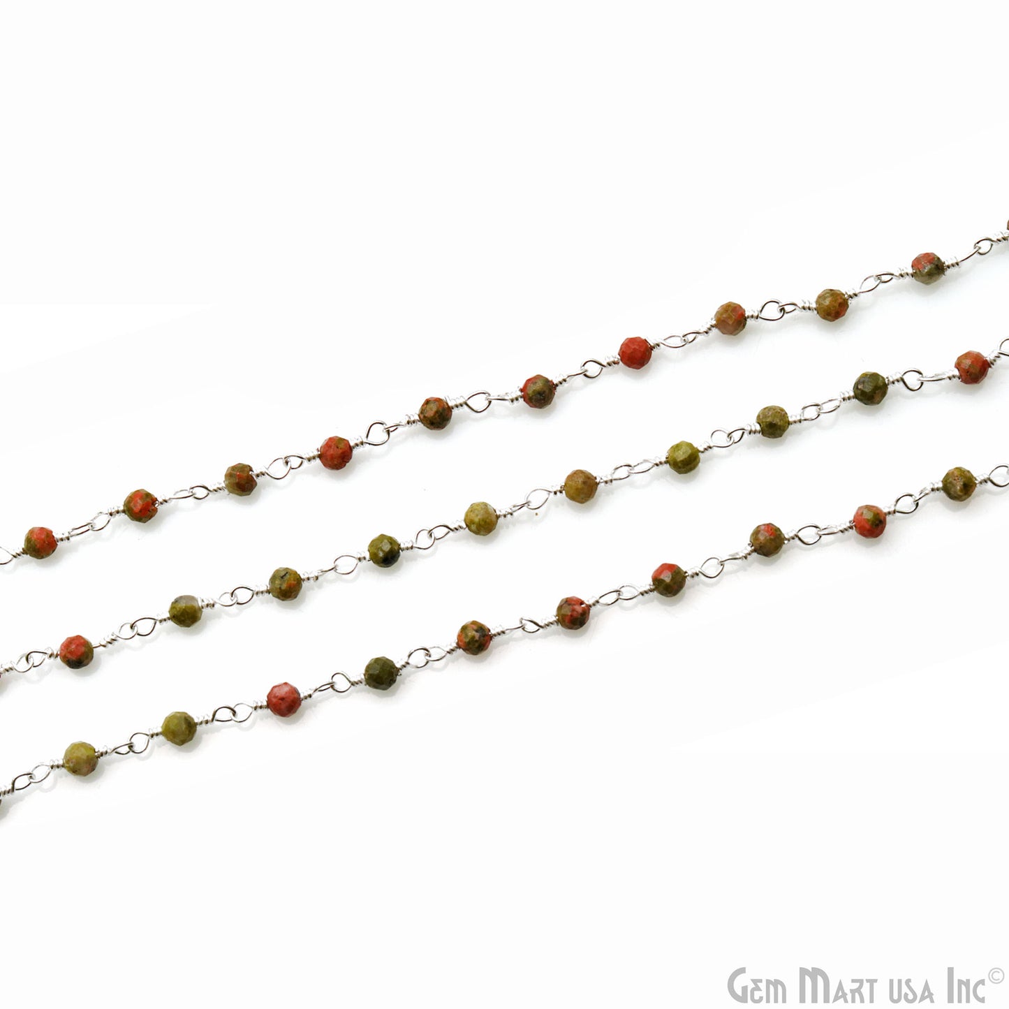 Unakite 2.5-3mm Silver Plated Beaded Wire Wrapped Rosary Chain