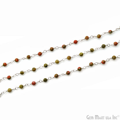 Unakite 2.5-3mm Silver Plated Beaded Wire Wrapped Rosary Chain