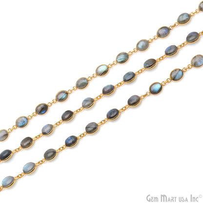 Labradorite Cabochon Oval 7x9mm Gold Plated Bezel Continuous Connector Chain