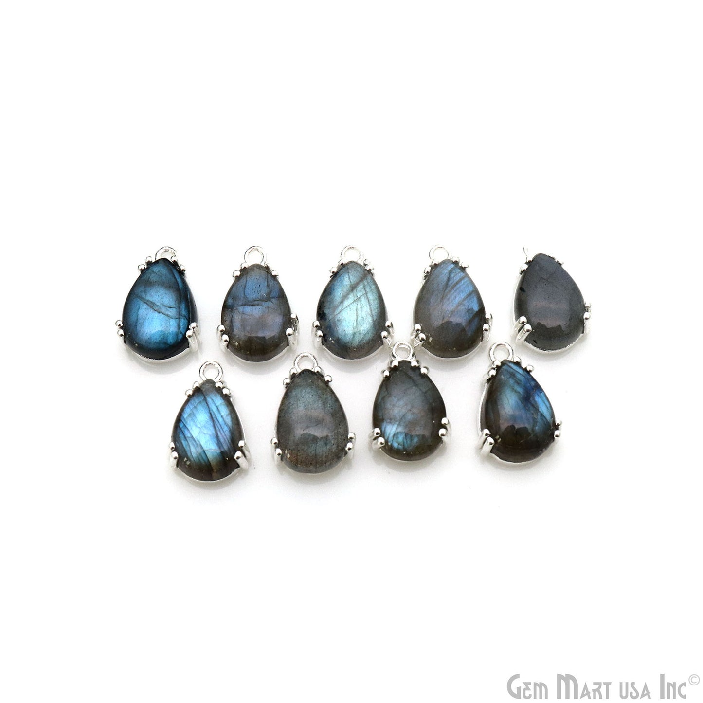 Flashy Labradorite Cabochon 17x11mm Pears Prong Silver Setting Single Bail Gemstone Connector