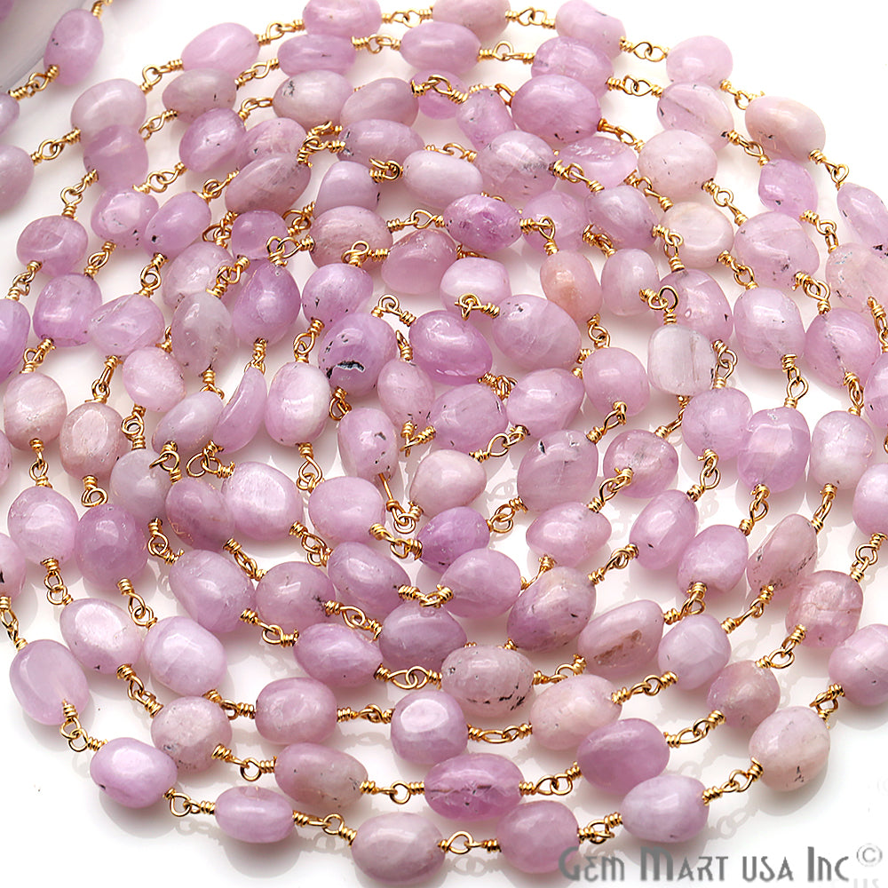 Lavender Rondelle Beads 10x6mm Gold Plated Wire Wrapped Rosary Chain