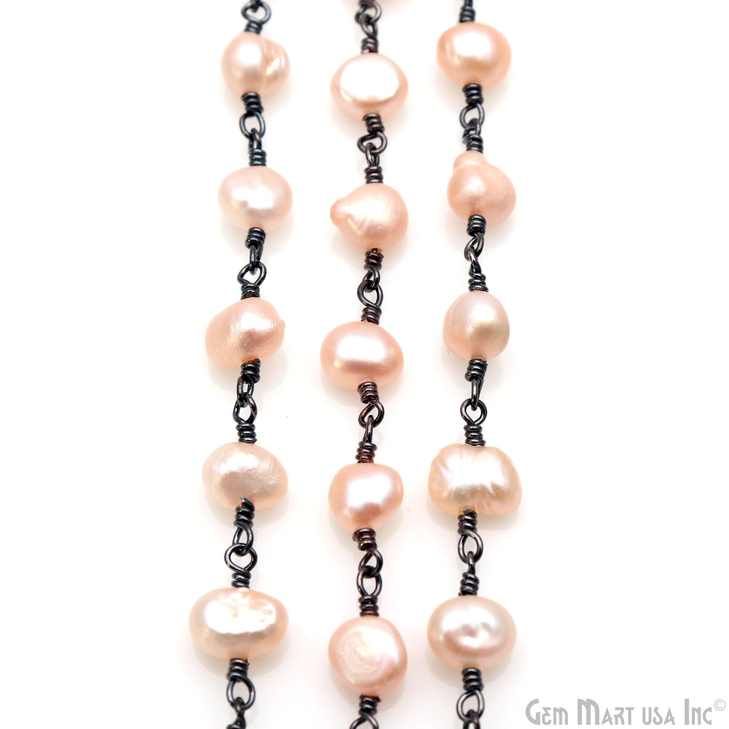 Pink Pearl Free Form Beads 5-6mm Oxidized Gemstone Rosary Chain