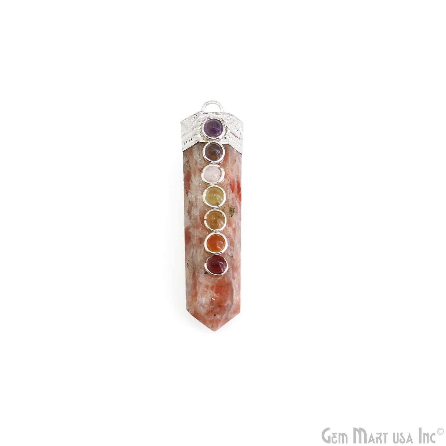 DIY 7 Chakra Healing Gemstone Silver 47x12mm Terminated Pendant