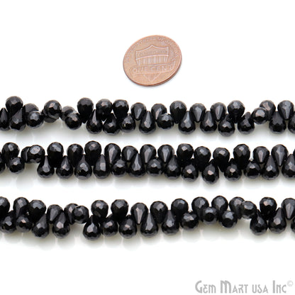 Black Spinel Faceted Gemstone Teardrops 8x6mm Rondelle Beads - GemMartUSA