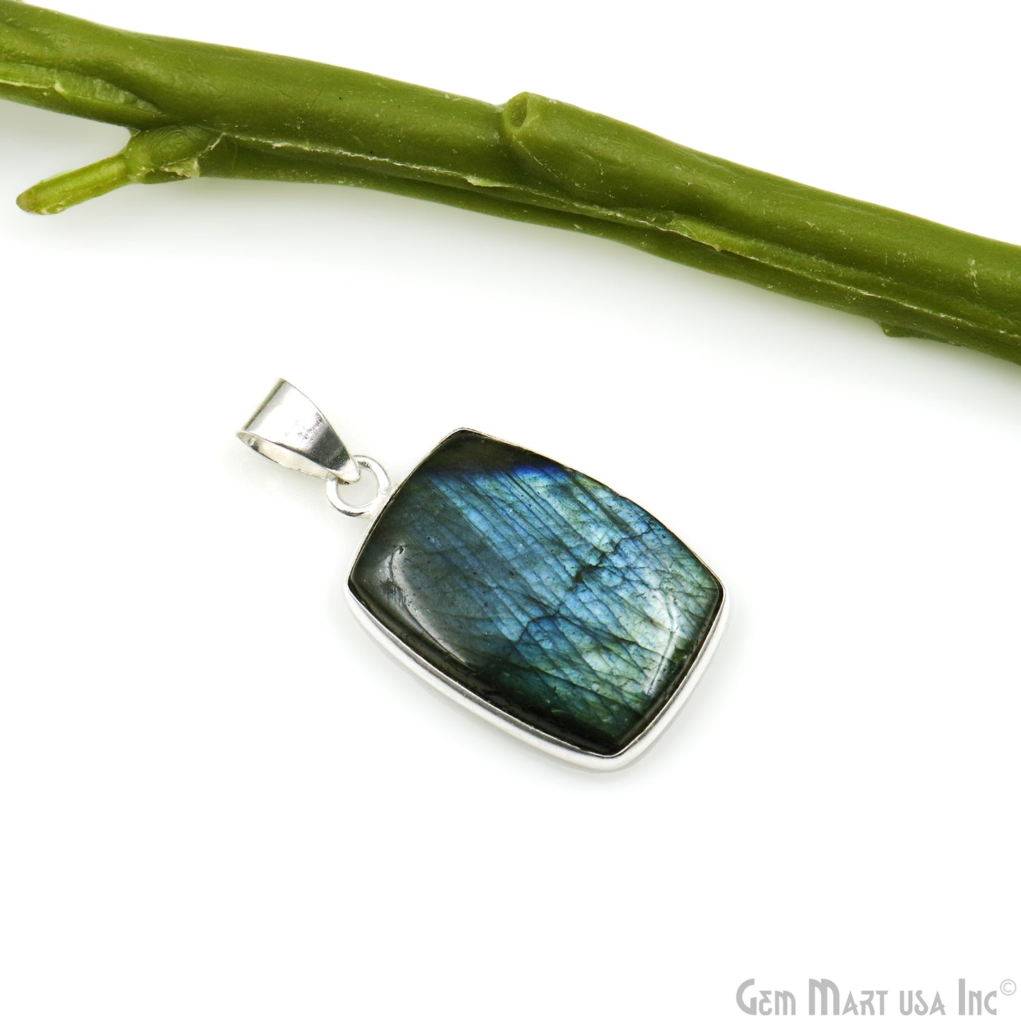 Labradorite Gemstone Rectangle 29x19mm Sterling Silver Necklace Pendant 1PC