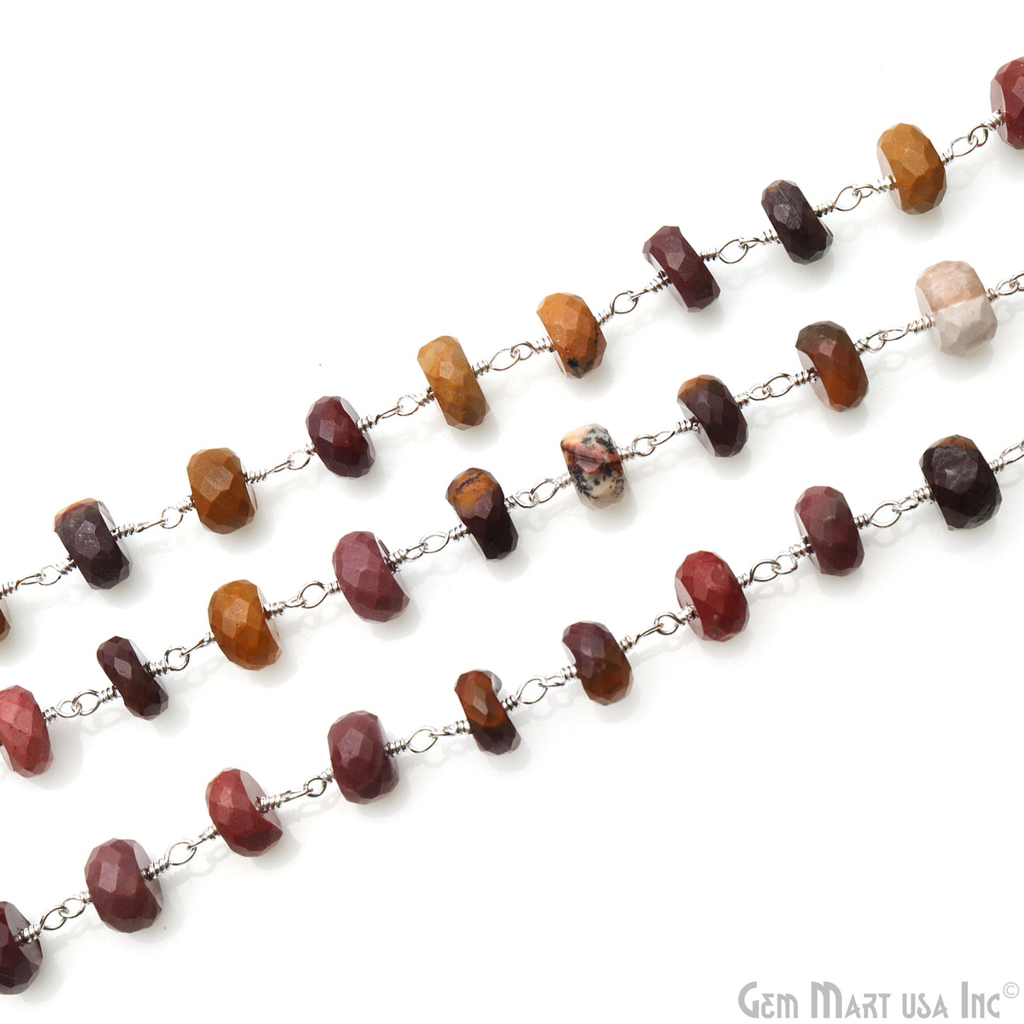 Mookaite Faceted Beads 6-7mm Silver Plated Wire Wrapped Rosary Chain