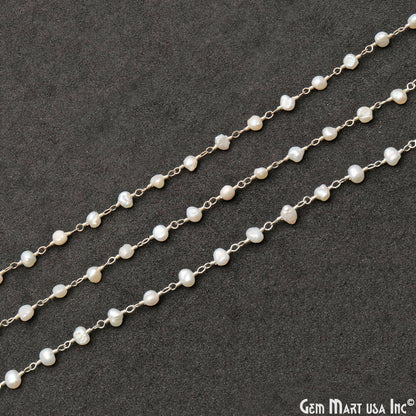 Pearl Organic Beads Silver Wire Wrapped Rosary Chain