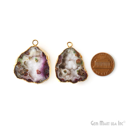 Geode Druzy 34x29mm Organic Gold Electroplated Single Bail Gemstone Earring Connector 1 Pair