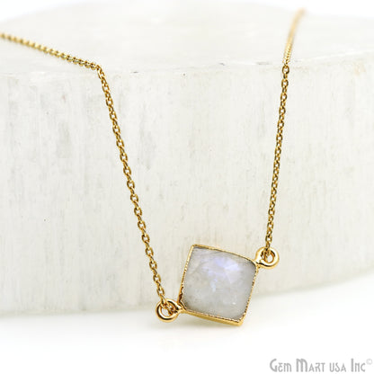 Rainbow Moonstone 12mm Square Gold Edged Double Bail Gemstone Connector