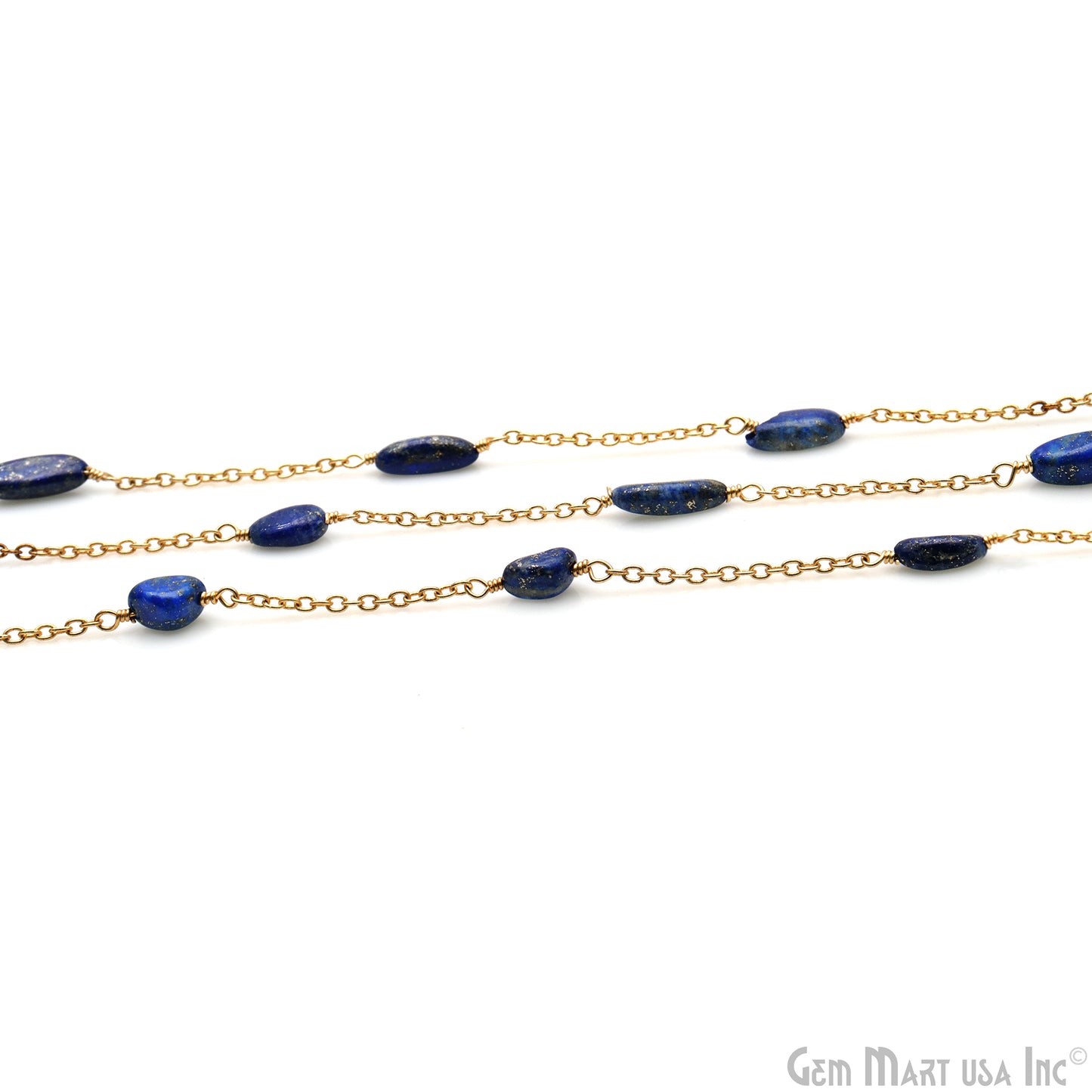 Lapis Tumble Beads 10x6mm Gold Wire Wrapped Rosary Chain