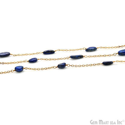 Lapis Tumble Beads 10x6mm Gold Wire Wrapped Rosary Chain