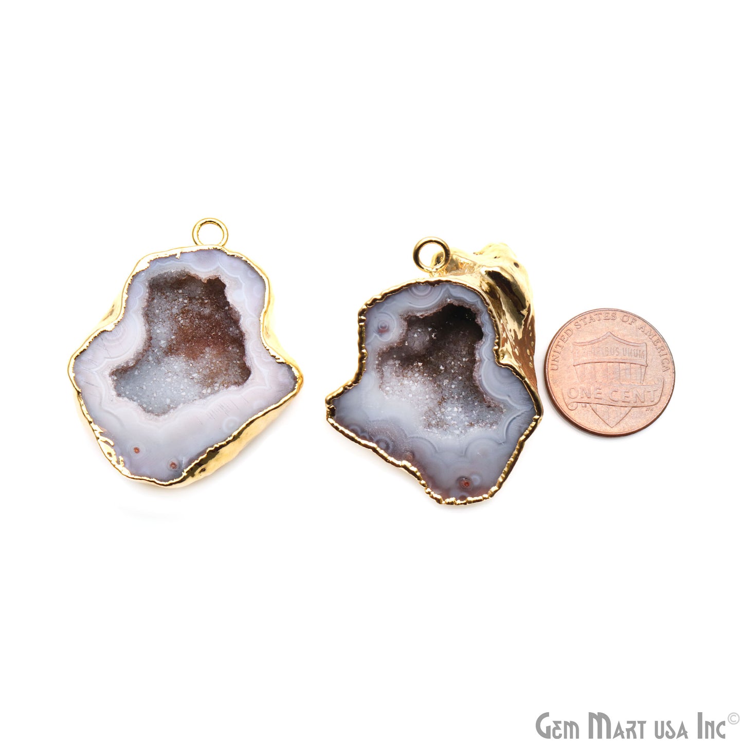 Geode Druzy 26x40mm Organic Gold Electroplated Single Bail Gemstone Earring Connector 1 Pair