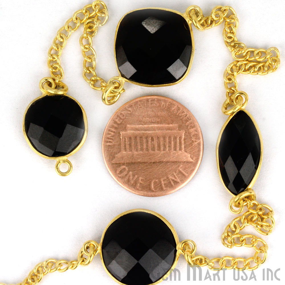 Black Onyx 10-15mm Gold Plated Link Bezel Connector Chain - GemMartUSA (764048146479)