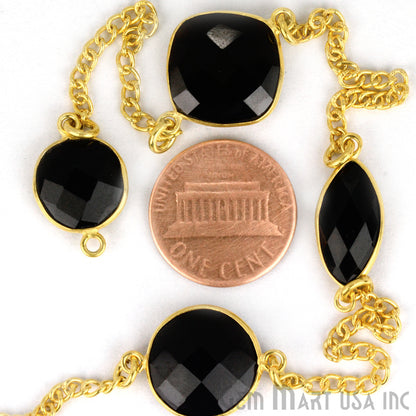 Black Onyx 10-15mm Gold Plated Link Bezel Connector Chain - GemMartUSA (764048146479)