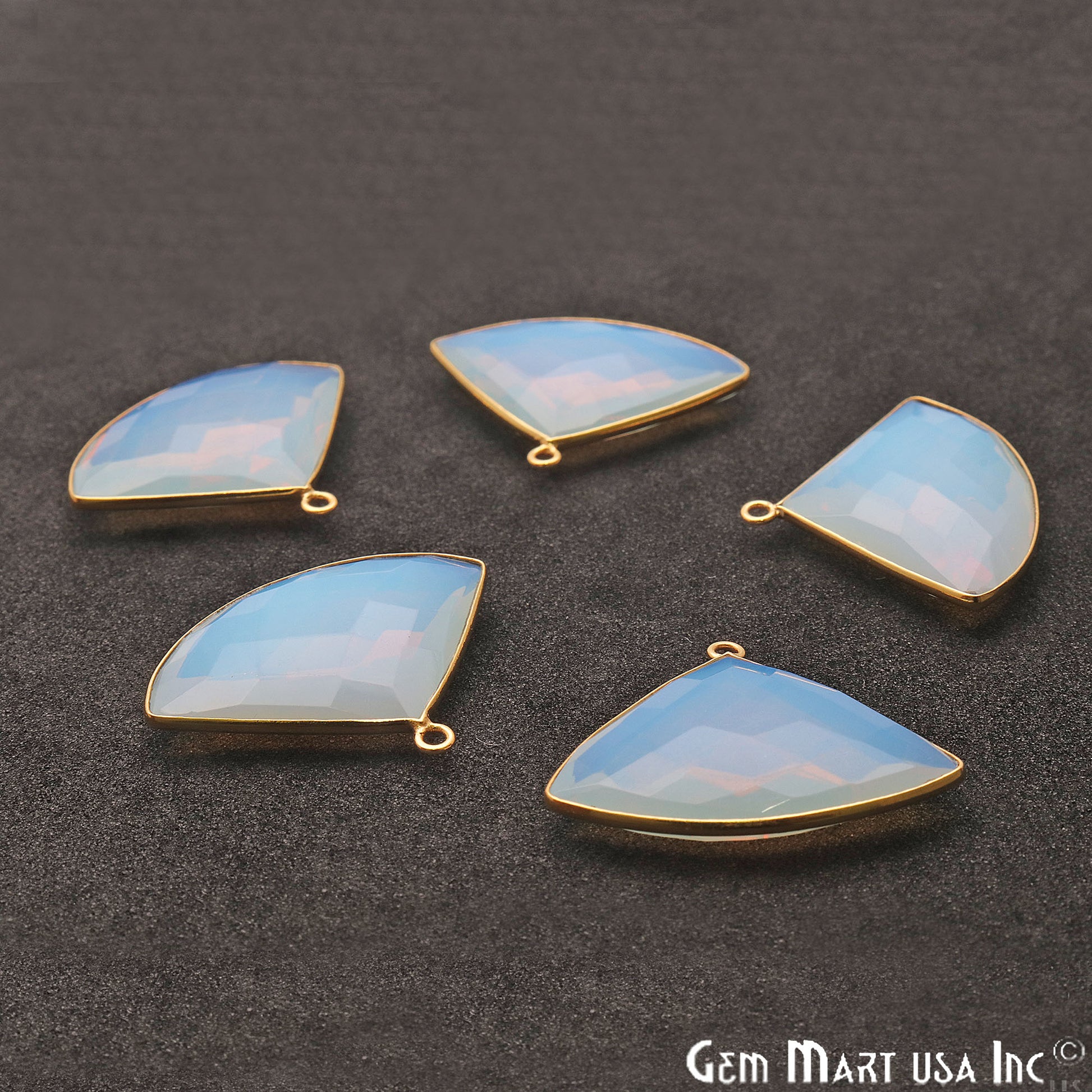 White Opal Quadrant 30x24mm Gold Plated Single Bail Gemstone Connector - GemMartUSA