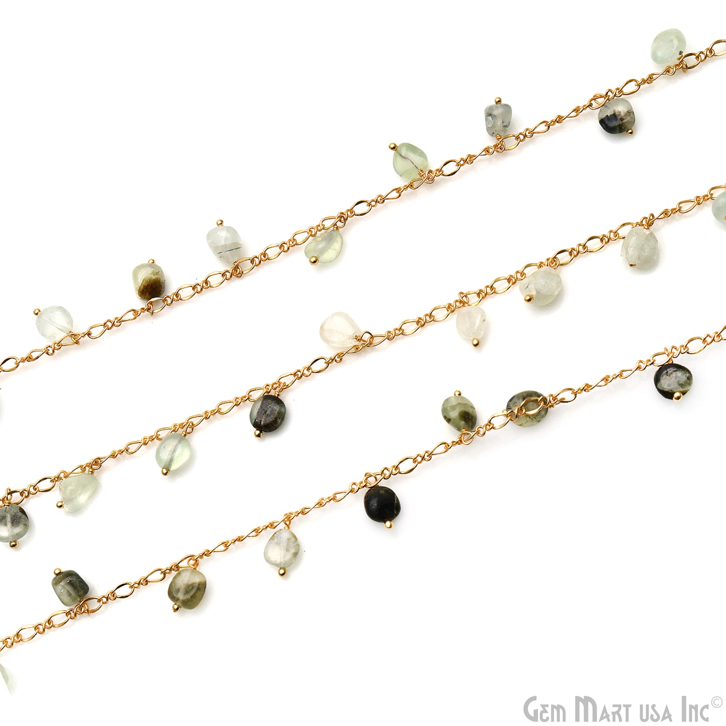 Green Rutile Tumble Beads 8x5mm Gold Plated Cluster Dangle Chain