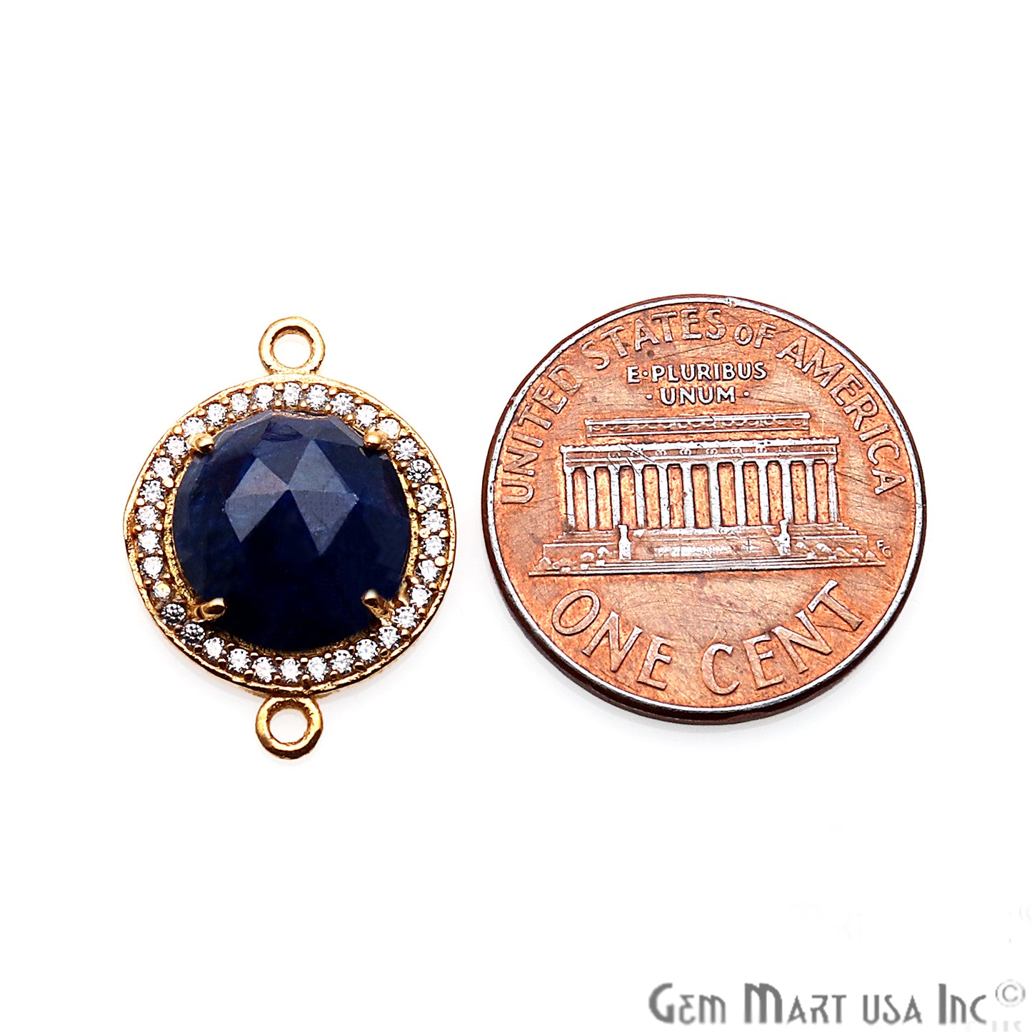 Gemstone 10mm Round Cubic Zirconia Prong Setting Gold Connector (Pick Gemstone) - GemMartUSA