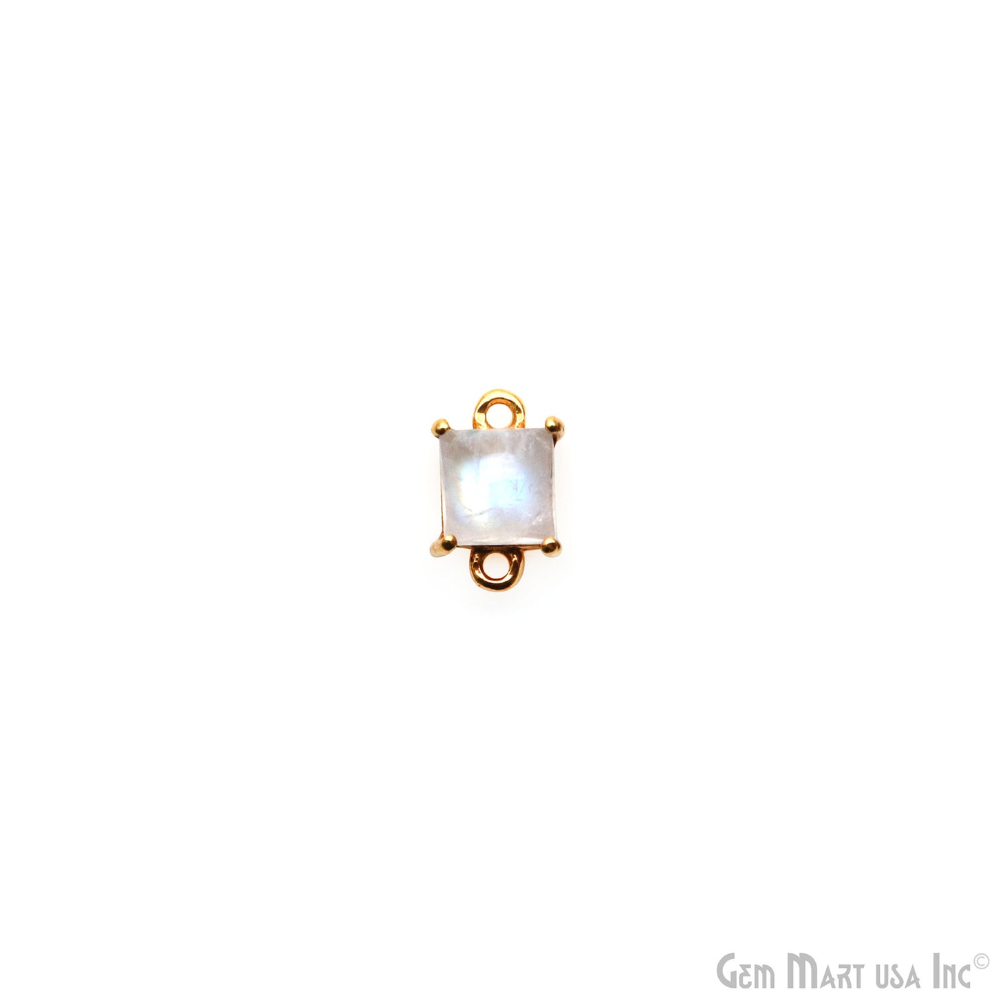 Rainbow Moonstone Cabochon Square Prong Gold Plated Bail Connector