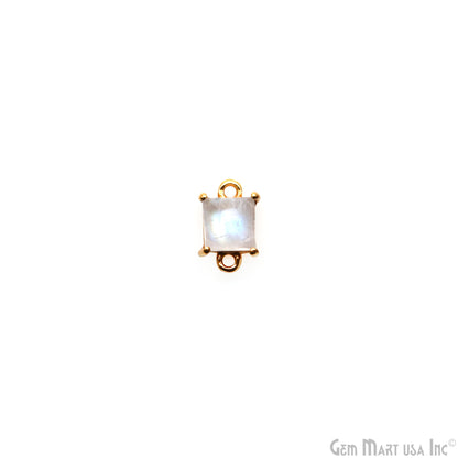 Rainbow Moonstone Cabochon Square Prong Gold Plated Bail Connector