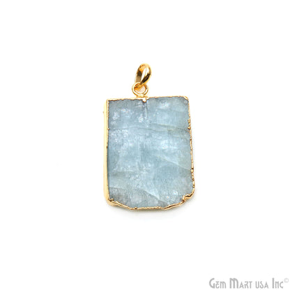 Aquamarine Free Form shape 39x26mm Gold Electroplated Gemstone Single Bail Pendant