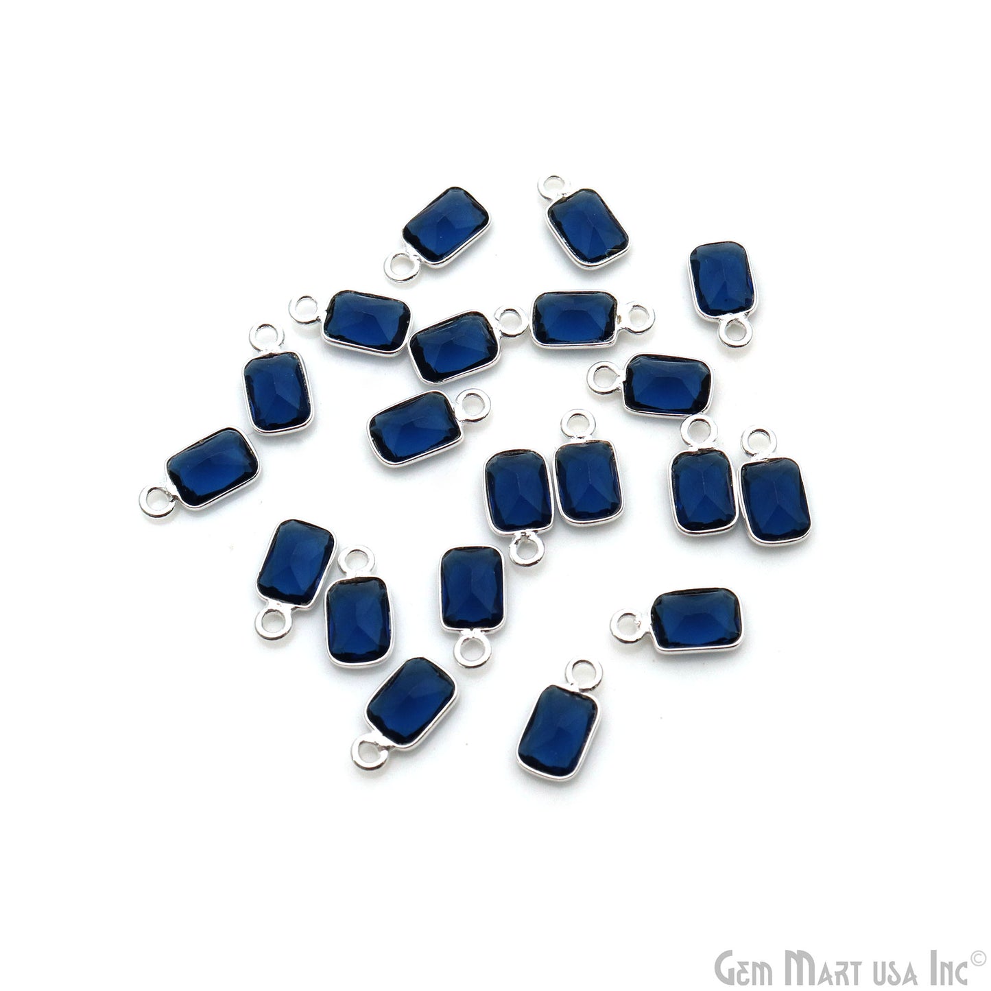Sapphire Octagon 7x5mm Silver Plated Single Bail Brilliant Cut Gemstone Connector