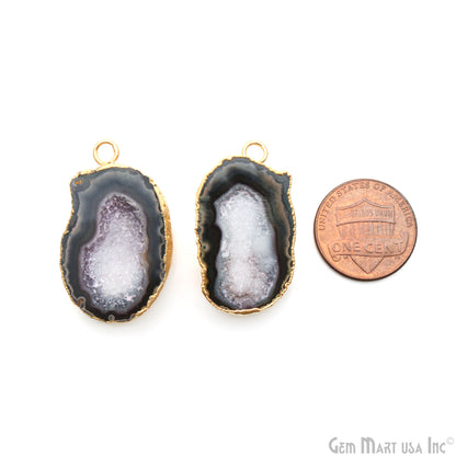 Geode Druzy 32x20mm Organic Gold Electroplated Single Bail Gemstone Earring Connector 1 Pair