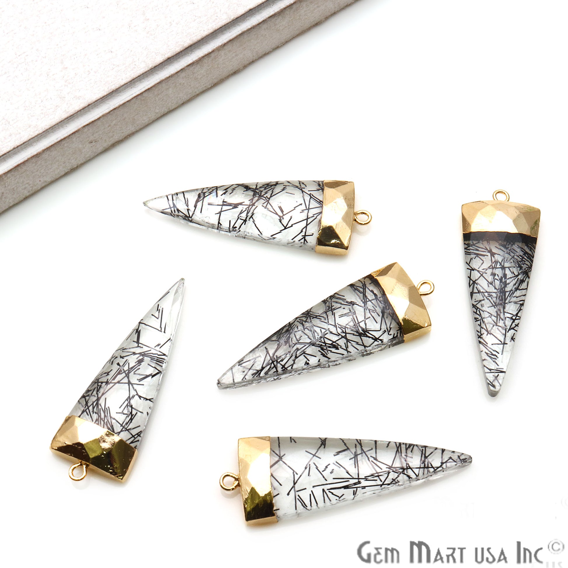 Gemstone Trillion 45x15mm Gold Electroplated Single Bail Connector (Pick Stone) - GemMartUSA