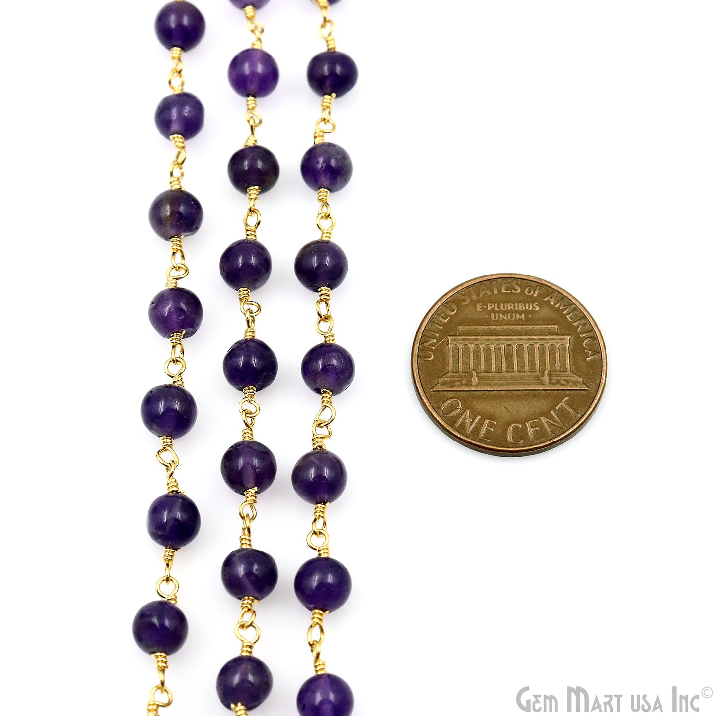 Amethyst Cabochon Beads 5-6mm Gold Plated Gemstone Rosary Chain