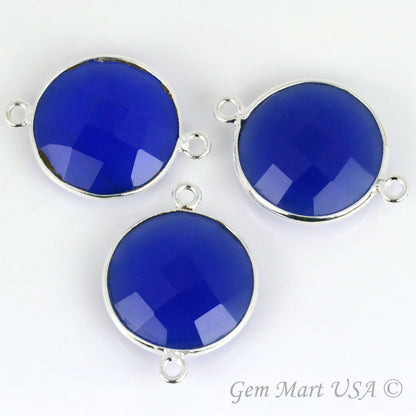 Round 16mm Double Bail Silver Bezel Gemstone Connector
