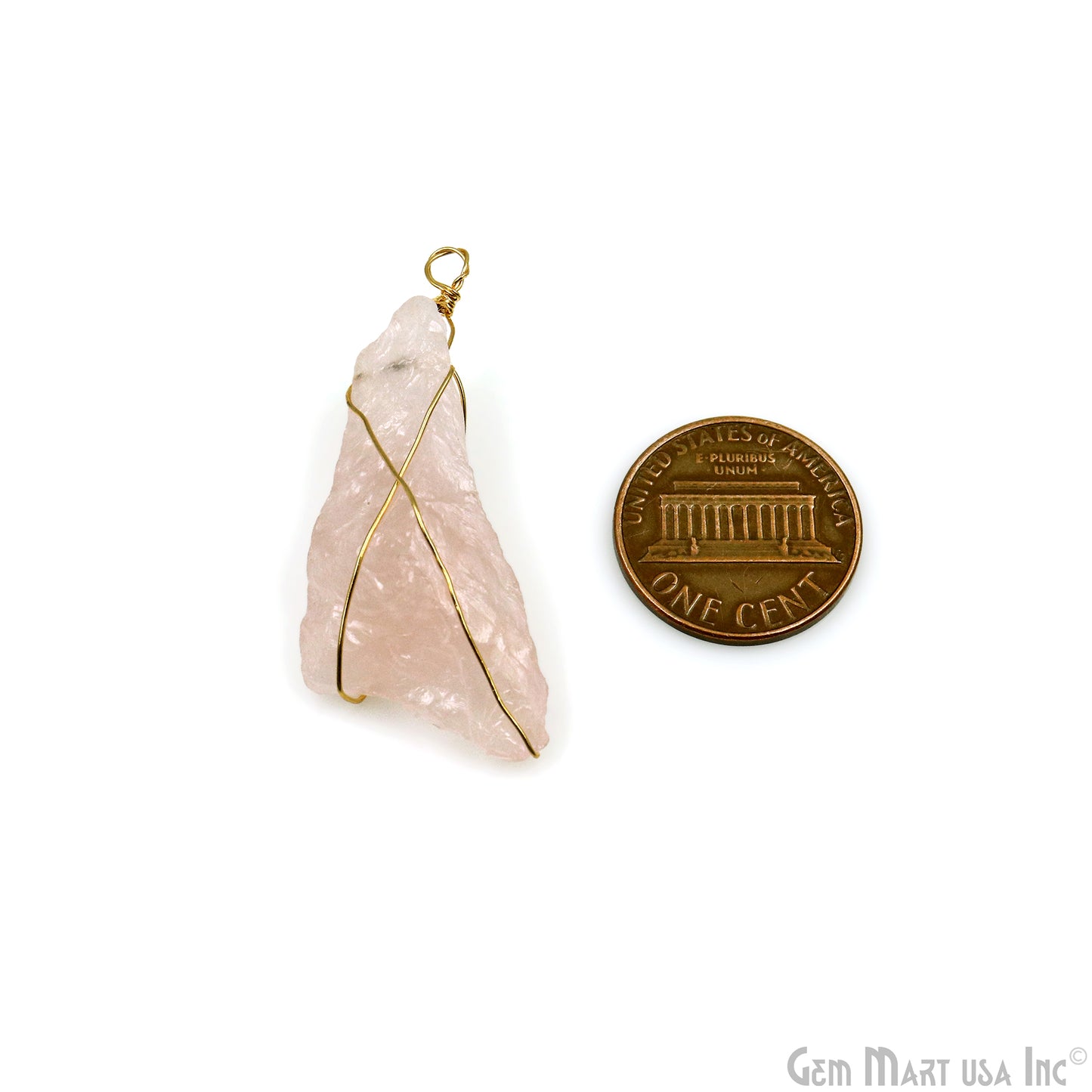 Rose Quartz Rough Gemstone 34x10mm Wire Wrapped Necklace Pendant