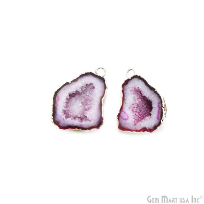 Geode Druzy 22x32mm Organic Silver Electroplated Single Bail Gemstone Earring Connector 1 Pair