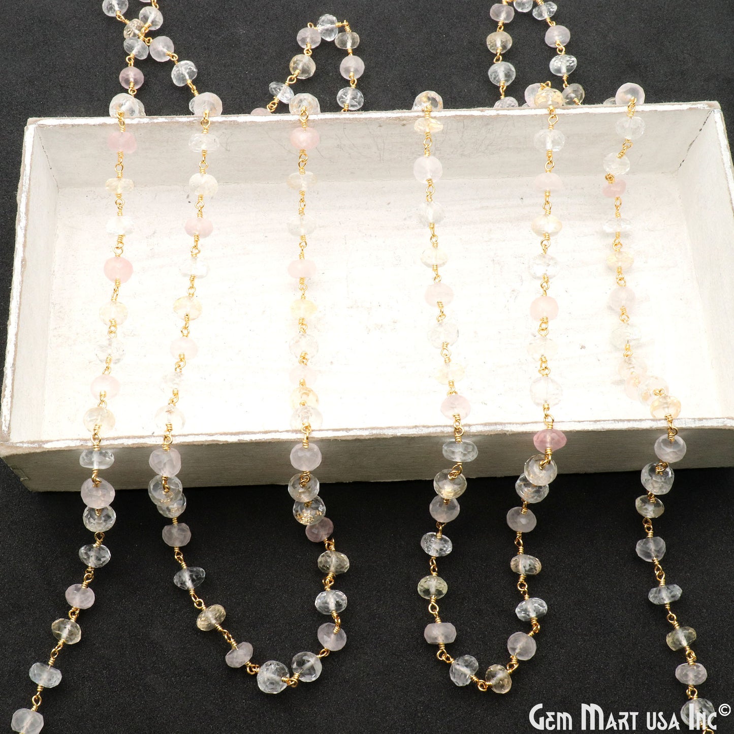 Multi Color Stone Gold Wire Wrapped Rosary Chain