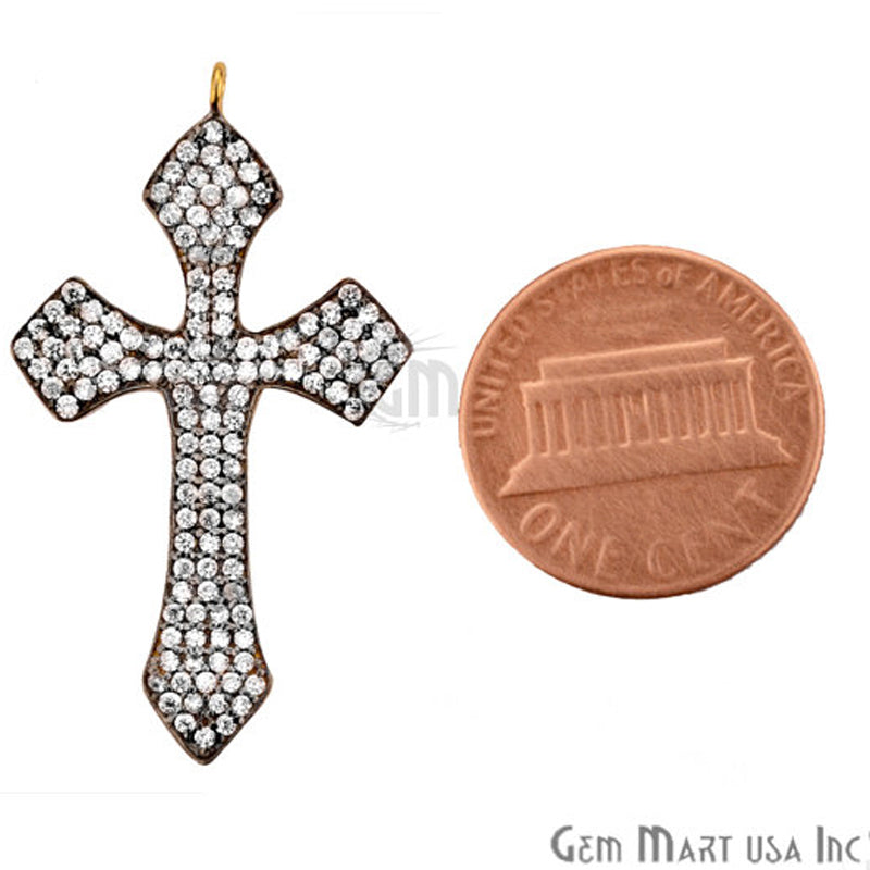 Cubic Zircon Pave 'Christ Cross' Gold Vermeil Charm For Bracelet & Pendants - GemMartUSA
