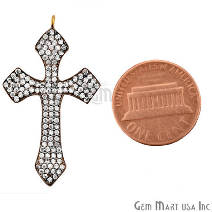 Cubic Zircon Pave 'Christ Cross' Gold Vermeil Charm For Bracelet & Pendants - GemMartUSA